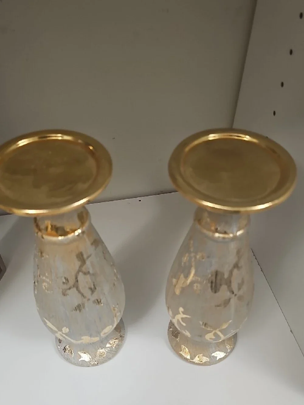 Ceramic Gold And Gray Accent Decorative Candle Holders - Set of 2 Brand New 9